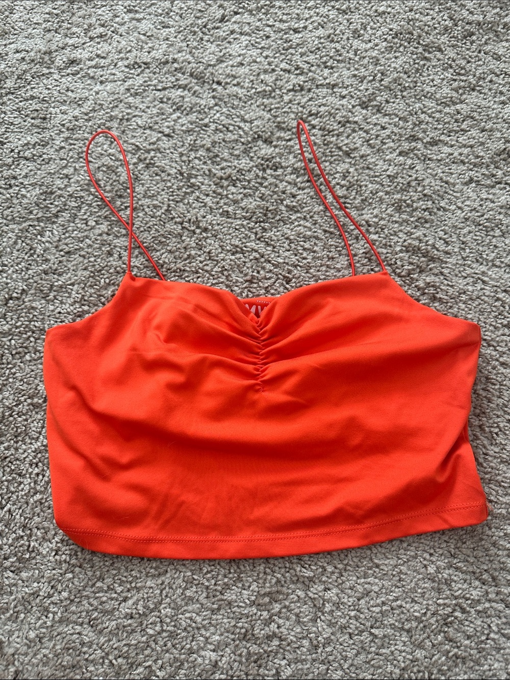 Madewell Orange Ruched Spaghetti Strap Crop Top